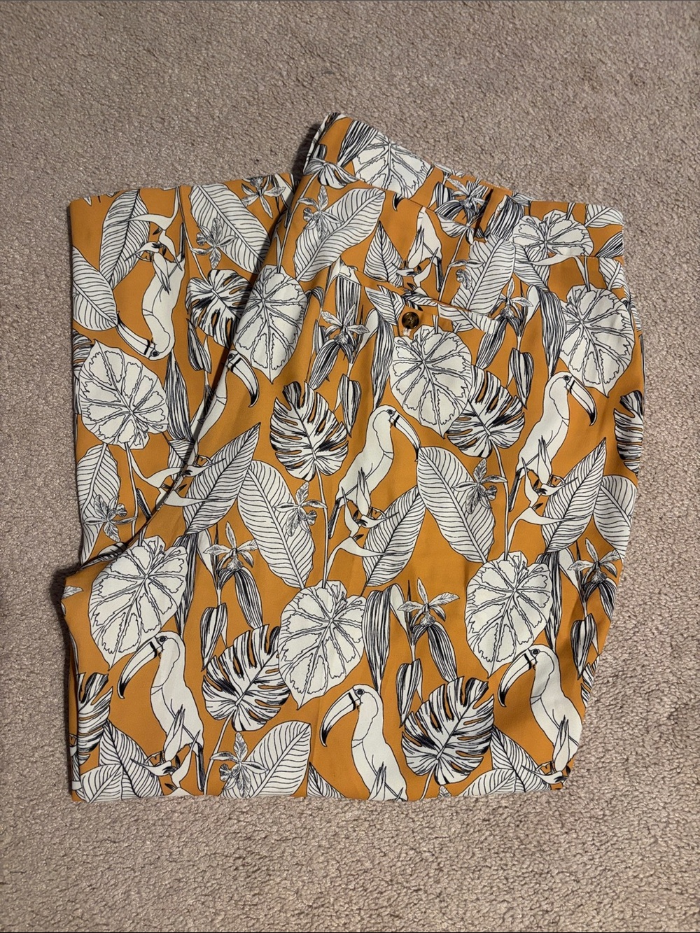 Eloquii Women's Mustard Floral-Leaf Printed Pants 24 Plus